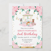水彩ピンクサーカス動物子供の誕生日 招待状 (正面)