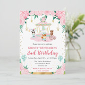 水彩ピンクサーカス動物子供の誕生日 招待状 (スタンド正面)