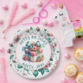 水彩ピンクシャビーシックフローラ パーソナライズされた ペーパープレート (パーティー)