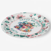 水彩ピンクシャビーシックフローラ パーソナライズされた ペーパープレート (アングル)