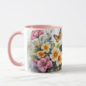 水彩ピンクシリーズバタフライフラワーマグカップ マグカップ (左)