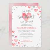 水彩ピンクシルバースイートガールベビーシャワー 招待状 (正面/裏面)