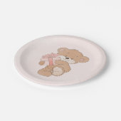 水彩ピンクシンプル色テディベア赤ちゃん ペーパープレート (アングル)