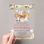 水彩ピンクジャングルアニマル子供の誕生日 アクリル招待状 (インサイチュ (ポータブル))