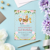 水彩ピンクジャングルアニマル子供の誕生日 アクリル招待状 (インサイチュ (ウェディング))