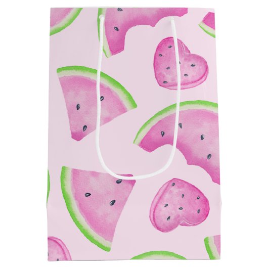 水彩ピンクスイカ誕生日抱き枕 ミディアムペーパーバッグ (裏面)