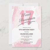 水彩ピンクスイートセブン17誕生日 招待状 (正面)