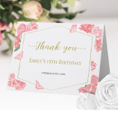 水彩ピンクスウィート16キンセアニェラバルミツワー サンキューカード