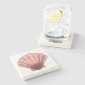 水彩ピンクスカロップシーシェルストーンコースター ストーンコースター (横)