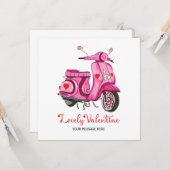 水彩ピンクスクーターバレンタインデーの挨拶 カード (正面/裏面インサイチュ)