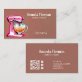 水彩ピンクスタンドミキサーイラストレーションベーキング 名刺 (正面/裏面)