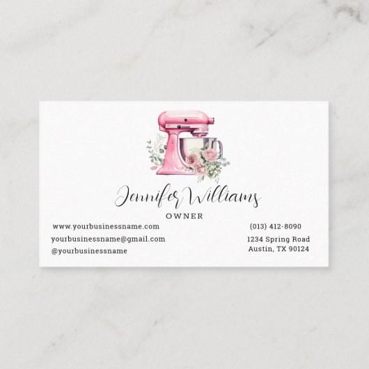 水彩ピンクスタンドミキサーベーカリー名刺 名刺 (裏面)