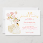 水彩ピンクスワンリトルプリンセスベビーシャワー 招待状 (正面)