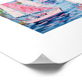 水彩ピンクセーラーボーツ熱帯沿岸広場 ポスター (角)