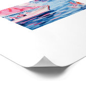 水彩ピンクセーラーボーツ熱帯沿岸 ポスター (角)