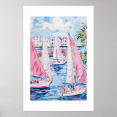 水彩ピンクセーラーボーツ熱帯沿岸 ポスター (正面)