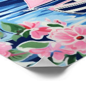 水彩ピンクセーリングボートコースタルブルースクエア ポスター (角)