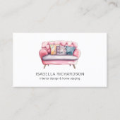 水彩ピンクソファ内装デザインホームステージング 名刺 (正面)