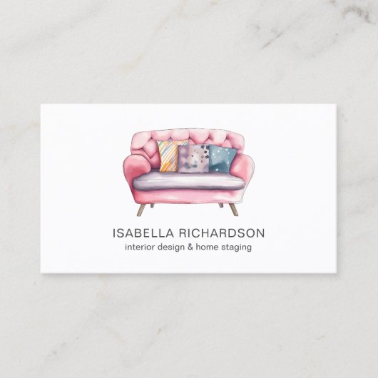 水彩ピンクソファ内装デザインホームステージング 名刺 (正面)