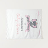 水彩ピンクゾウ赤ちゃんシャワー背景 タペストリー (正面(横))