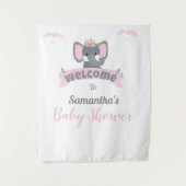 水彩ピンクゾウ赤ちゃんシャワー背景 タペストリー (正面)