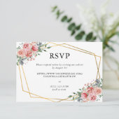 水彩ピンクダスティバラフローラ結婚ズオンライン 出欠カード (スタンド正面)