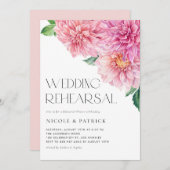 水彩ピンクダリアのリハ結婚ーサルディナー 招待状 (正面/裏面)