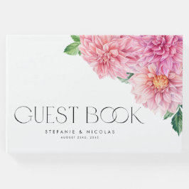 水彩ピンクダリアフラワーズ結婚フローラ ゲストブック