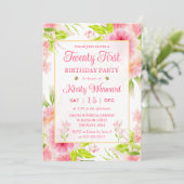水彩ピンクダリア牡丹の花21歳の誕生日 招待状 (スタンド正面)