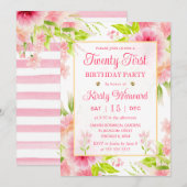 水彩ピンクダリア牡丹の花21歳の誕生日 招待状 (正面/裏面)