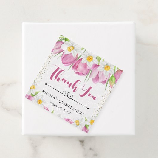 水彩ピンクチューリップとダフォジルキンセアニェラ フェイバータグ (インサイチュ)