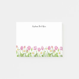 水彩ピンクチューリップカスタム文字ポストイットノート ポストイット