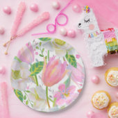 水彩ピンクチューリップパターンパーティー紙プレート ペーパープレート (パーティー)