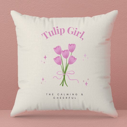 水彩ピンクチューリップフラワーイラストレーション クッション