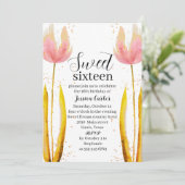 水彩ピンクチューリップフローラスイーツ16 Sixen 招待状 (スタンド正面)