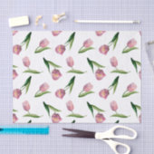 水彩ピンクチューリップ継ぎ目なしパターン 薄葉紙 (クラフト)