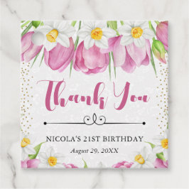 水彩ピンクチューリップ&ダフォジル誕生日 フェイバータグ