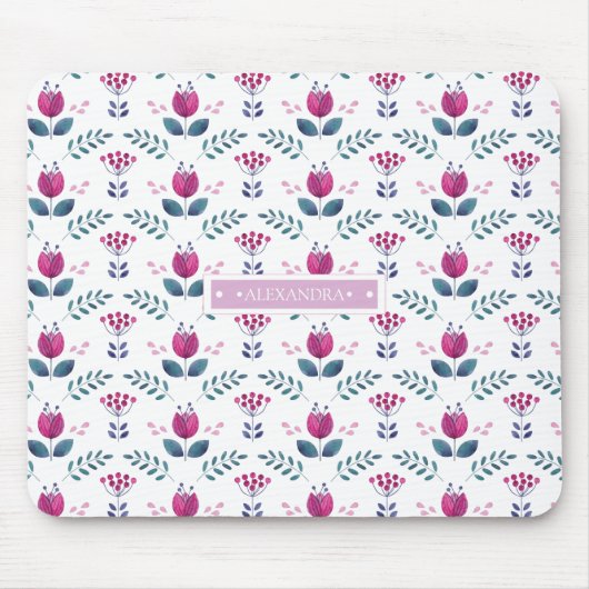 水彩ピンクチューリップ マウスパッド (正面)