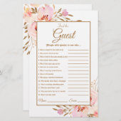 水彩ピンクチークゴールドローズ ブライダルシャワーゲーム (正面/裏面)