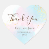 水彩ピンクティール（緑がかった色）金ゴールド紙吹雪結婚式の引き出物 ハートシール (正面)