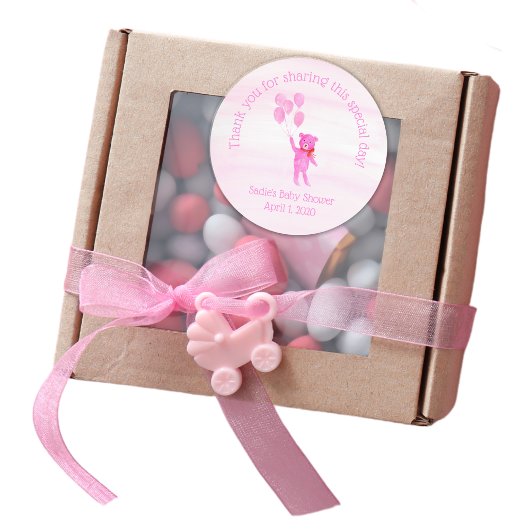 水彩ピンクテディベア気球シール ラウンドシール