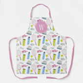水彩ピンクテニスパターンモノグラム エプロン (正面)