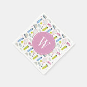 水彩ピンクテニスパターンモノグラム スタンダードカクテルナプキン (角)