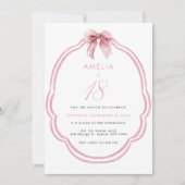 水彩ピンクディンティボウ18誕生日 招待状 (正面)