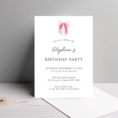 水彩ピンクディーンティーボウバースデーパーティー 招待状