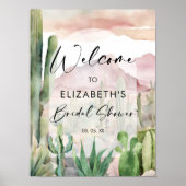 水彩ピンクデザート自然サボテンへようこそ ポスター (正面)