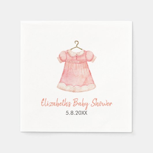 水彩ピンクドレス赤ちゃんシャワー紙ナプキン スタンダードカクテルナプキン (正面)