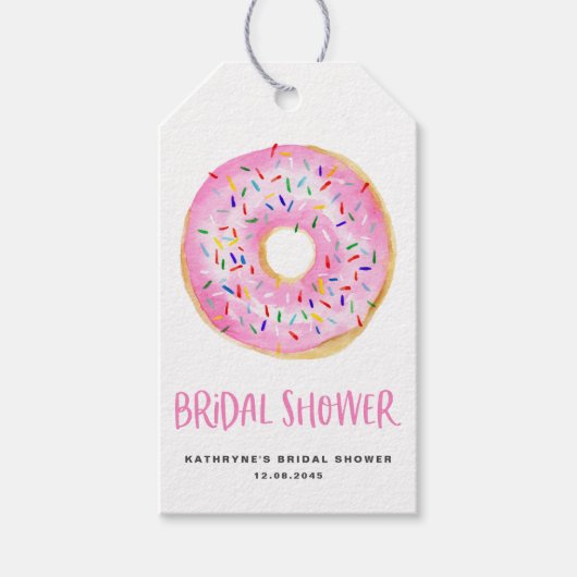 水彩ピンクドーナツブライダルシャワー有難う ギフトタグ (正面)