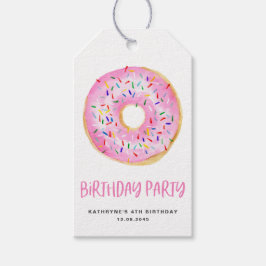 水彩ピンクドーナツ振りかける誕生日ありがとう ギフトタグ