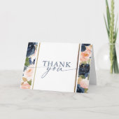 水彩ピンクネイビーフローラブライダルシャワー サンキューカード (正面)